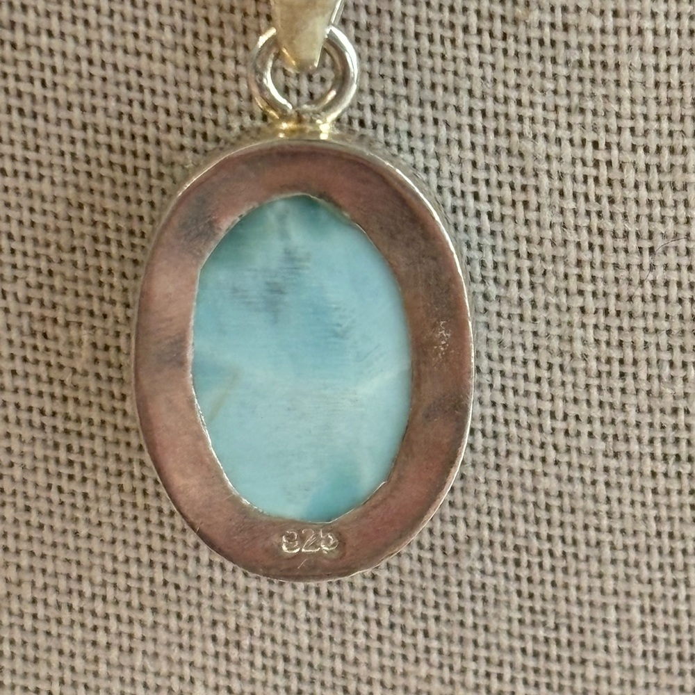 NEW Larimar Crystal Pendant Sterling Silver w/ Sterling Silver Plated Chain ~20” - Picture 3 of 7